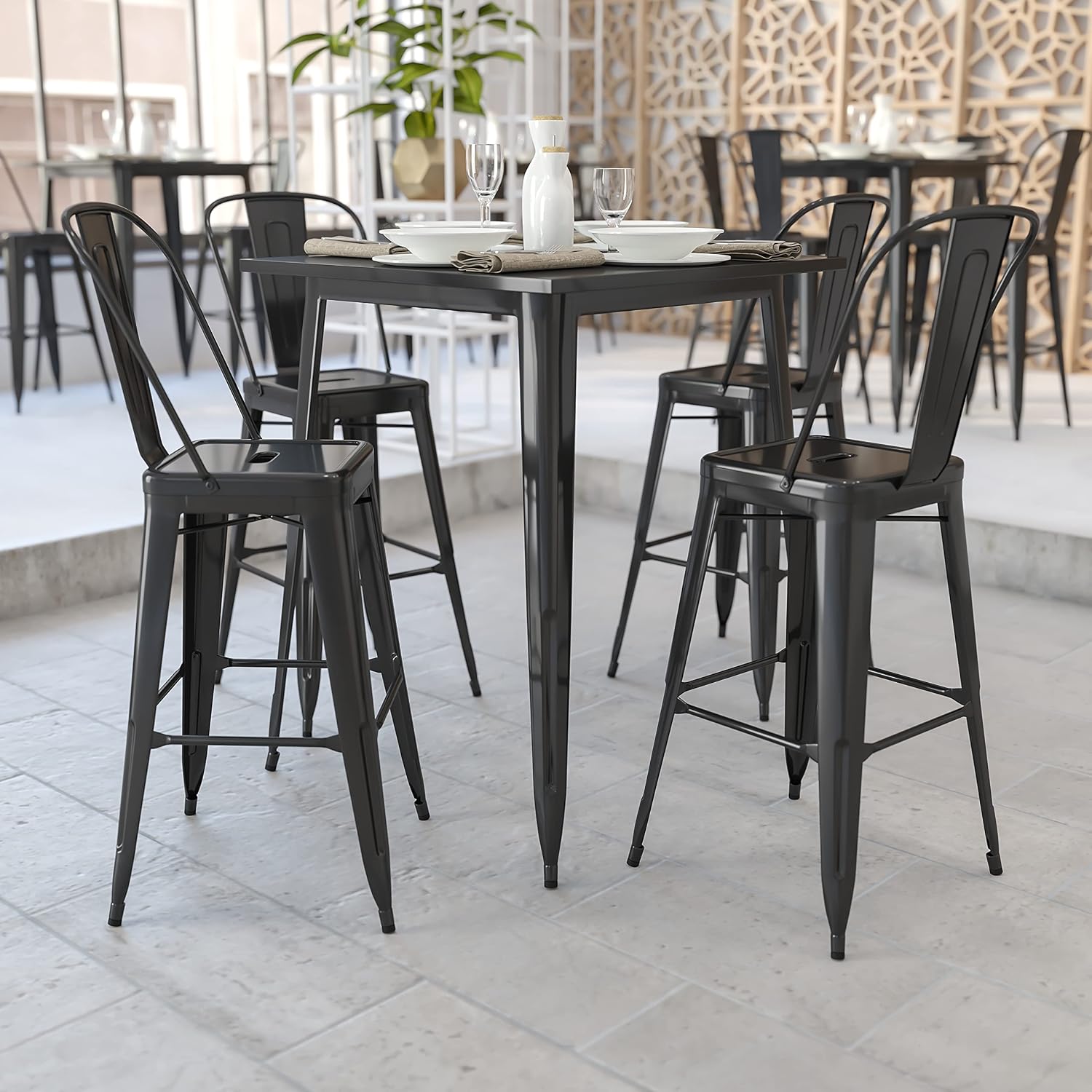Outdoor Furniture Cafe - طاولة بار مربعة الشكل من المعدن